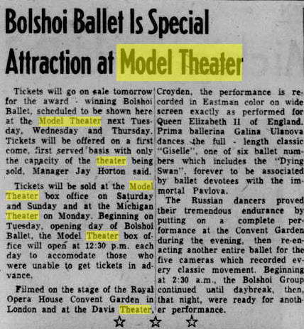 Model Theater - Aug 1 1958 Ad